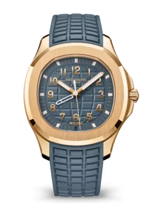 Patek Philippe Aquanaut Travel Time Rose gold and Opaline blue-gray dial blue-gray Composite material Strap Ref. 5269R-001