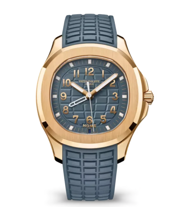 Patek Philippe Aquanaut Travel Time Rose gold and Opaline blue-gray dial blue-gray Composite material Strap Ref. 5269R-001