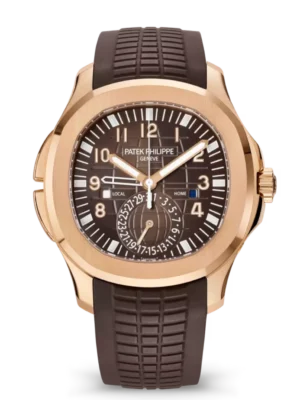 Patek Philippe Aquanaut Travel Time Rose gold and Sunburst brown dial dark brown Composite material Strap Ref. 5164R-001