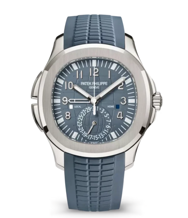 Patek Philippe Aquanaut Travel Time White gold and Opaline blue-gray dial blue-gray Composite material Strap Ref. 5164G-001
