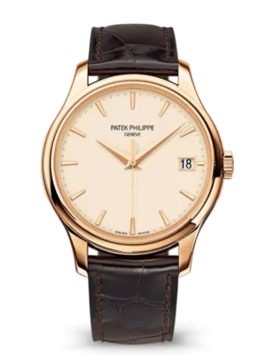 Patek Philippe Calatrava Rose gold and Lacquered ivory dial shiny dark chestnut Alligator leather Strap Ref. 5227R-001