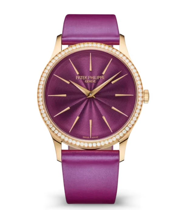 Patek Philippe Calatrava Rose gold and lacquered purple dial diamond set bezel shiny violine Calfskin Strap Ref. 4997/200R-001