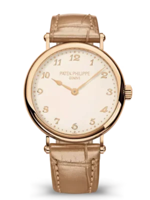 Patek Philippe Calatrava Rose gold and Silvery grained dial pearly beige Alligator leather Strap Ref. 7200R-001