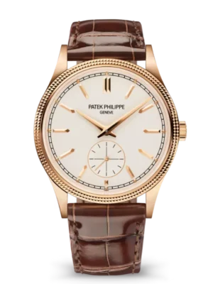 Patek Philippe Calatrava Rose gold and Silvery grained dial shiny chocolate brown Alligator leather Strap Ref. 6119R-001