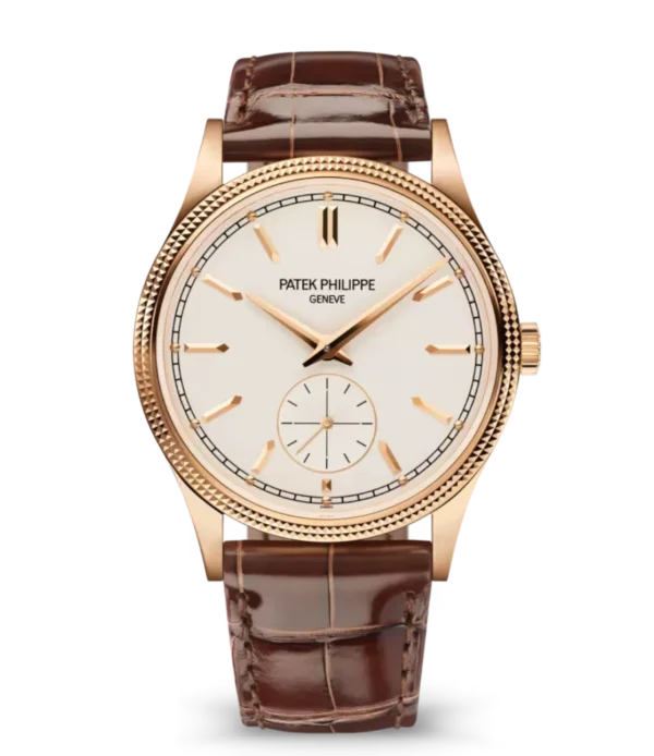 Patek Philippe Calatrava Rose gold and Silvery grained dial shiny chocolate brown Alligator leather Strap Ref. 6119R-001