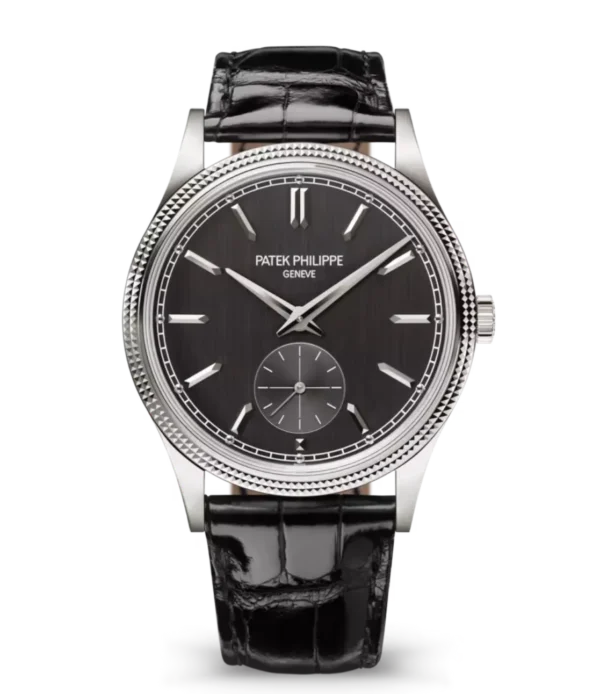 Patek Philippe Calatrava White gold and Charcoal gray dial shiny black Alligator leather Strap Ref. 6119G-001