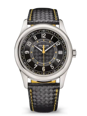 Patek Philippe Calatrava White gold and Ebony black dial black Calfskin, "carbon" pattern Strap Ref. 6007G-001