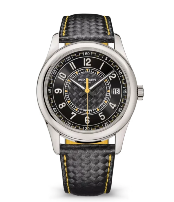 Patek Philippe Calatrava White gold and Ebony black dial black Calfskin, "carbon" pattern Strap Ref. 6007G-001