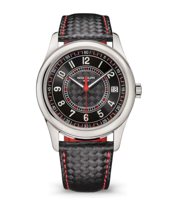 Patek Philippe Calatrava White gold and Ebony black dial black Calfskin, "carbon" pattern Strap Ref. 6007G-010