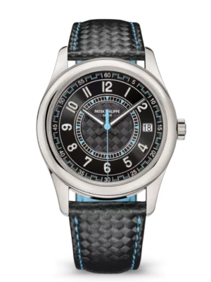 Patek Philippe Calatrava White gold and Ebony black dial black Calfskin, "carbon" pattern Strap Ref. 6007G-011