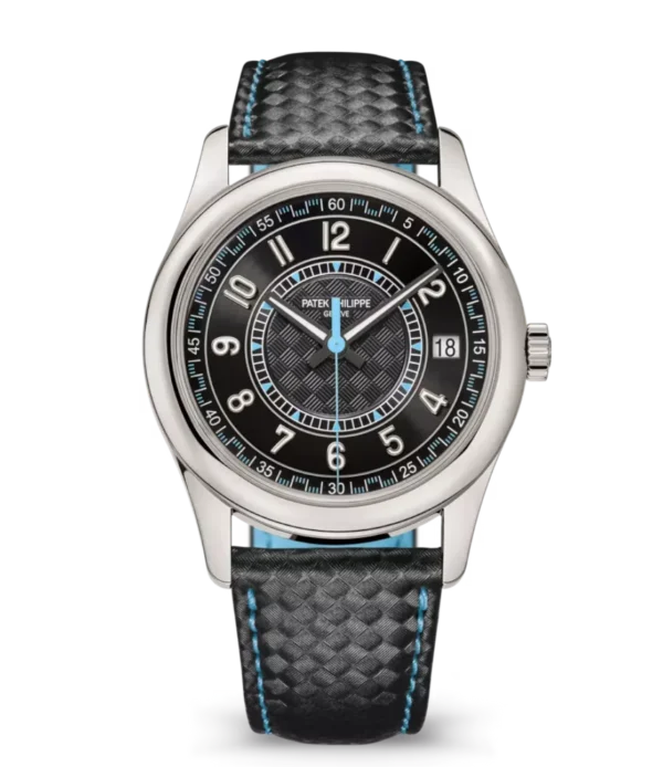 Patek Philippe Calatrava White gold and Ebony black dial black Calfskin, "carbon" pattern Strap Ref. 6007G-011
