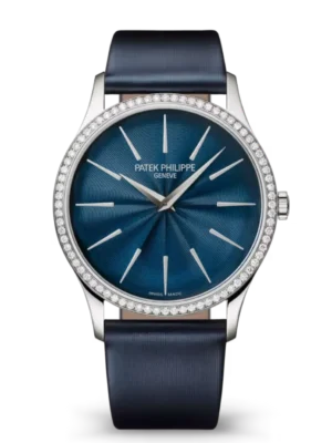Patek Philippe Calatrava White gold and lacquered midnight blue dial diamond set bezel shiny navy blue Calfskin Strap Ref. 4997/200G-001