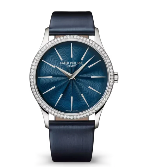 Patek Philippe Calatrava White gold and lacquered midnight blue dial diamond set bezel shiny navy blue Calfskin Strap Ref. 4997/200G-001