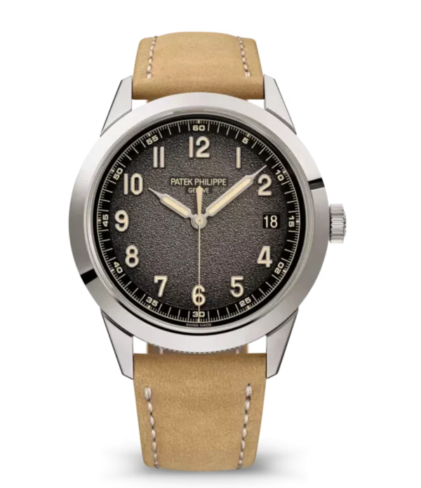 Patek Philippe Calatrava White gold and Textured charcoal gray dial beige Calfskin, fabric Strap Ref. 5226G-001