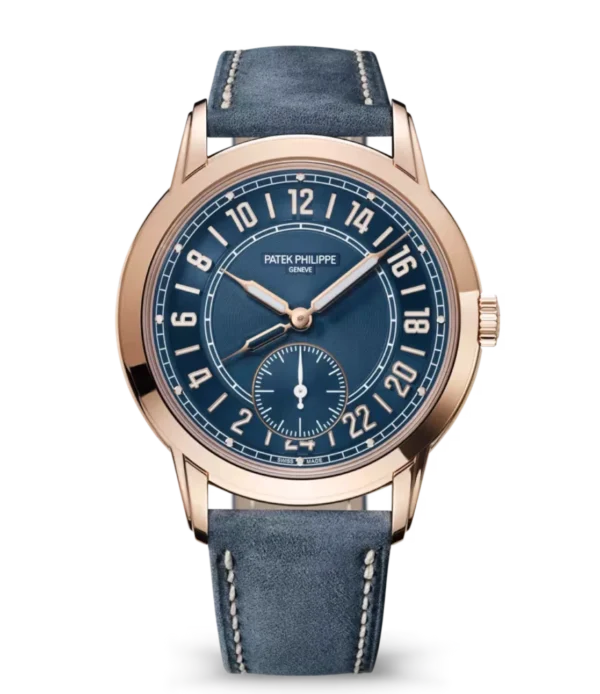 Patek Philippe Complications Rose gold and blue dial navy blue Calfskin Strap Ref. 5224R-001