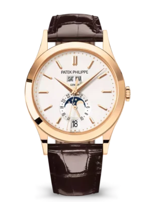 Patek Philippe Complications Rose gold and Silvery opaline dial chocolate brown Alligator leather Strap Ref. 5396R-011