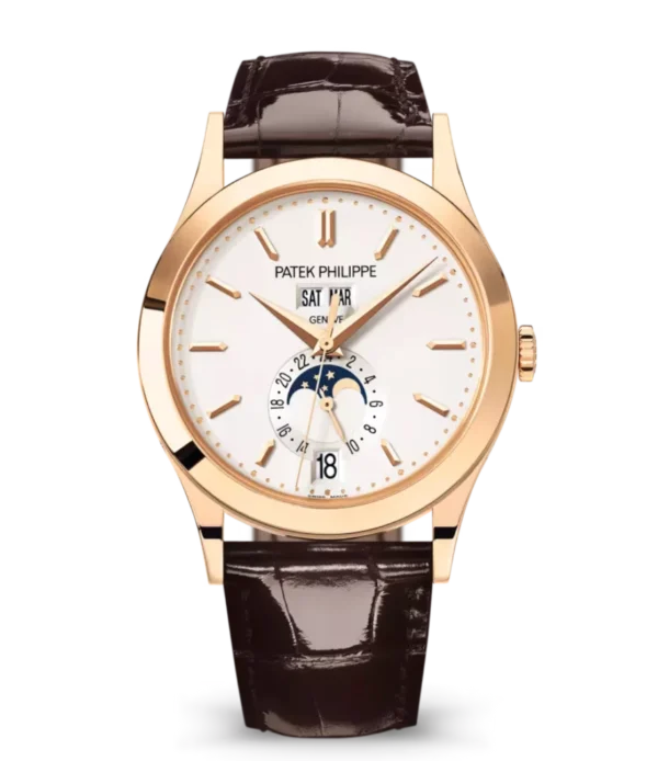 Patek Philippe Complications Rose gold and Silvery opaline dial chocolate brown Alligator leather Strap Ref. 5396R-011