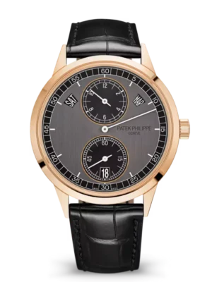 Patek Philippe Complications Rose gold and Two-tone graphite, ebony black dial matte black Alligator leather Strap Ref. 5235/50R-001