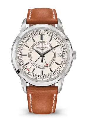 Patek Philippe Complications Steel and Silvery opaline dial light brown Calfskin Strap Ref. 5212A-001