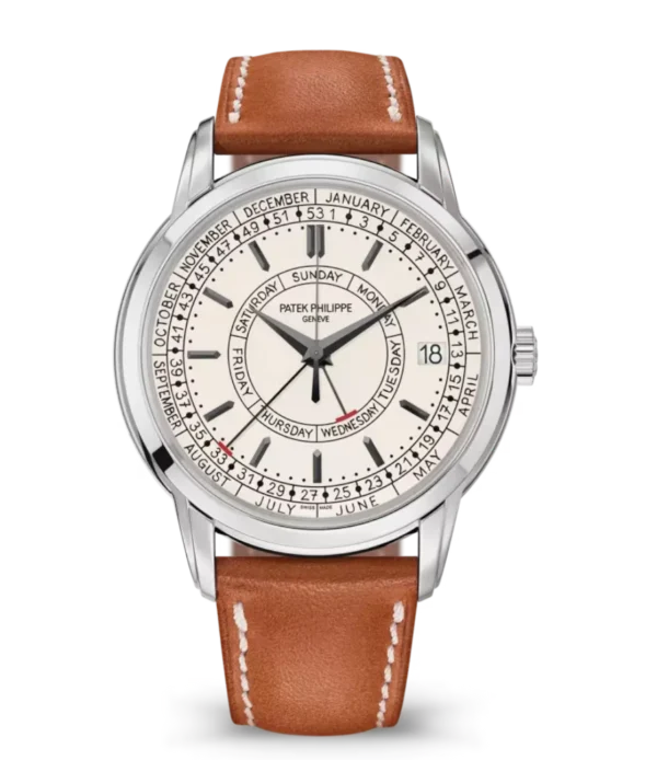 Patek Philippe Complications Steel and Silvery opaline dial light brown Calfskin Strap Ref. 5212A-001