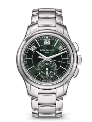 Patek Philippe Complications Steel and Sunburst olive green dial Steel, Steel fold-over clasp bracelet Ref. 5905/1A-001