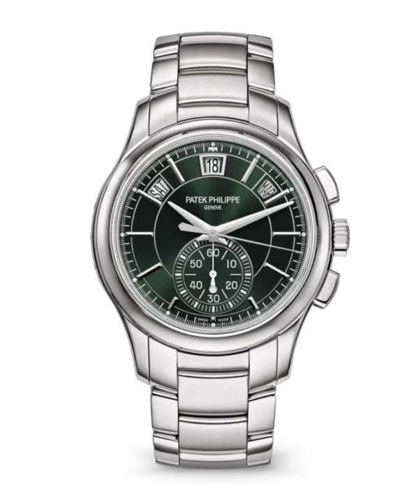 Patek Philippe Complications Steel and Sunburst olive green dial Steel, Steel fold-over clasp bracelet Ref. 5905/1A-001