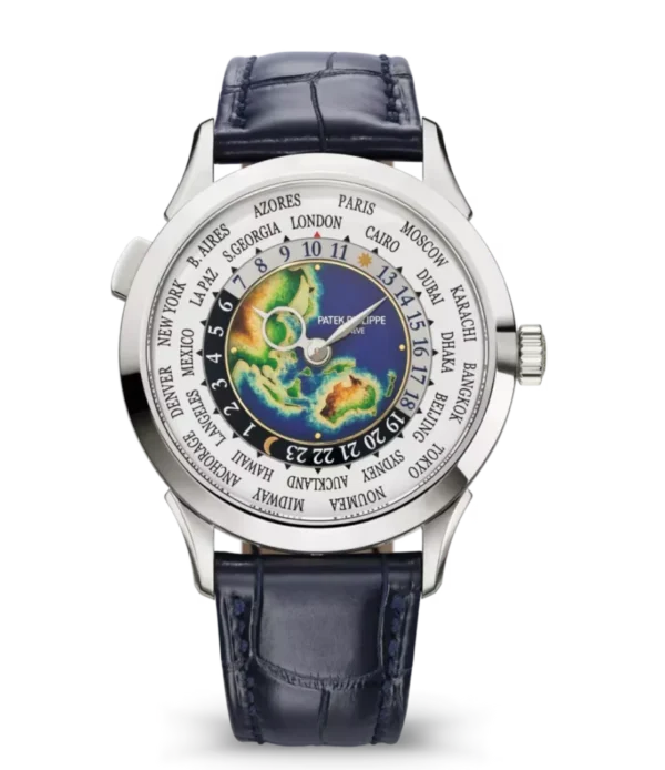 Patek Philippe Complications White gold and Grand Feu cloisonné enamel dial matte navy blue Alligator leather Strap Ref. 5231G-001