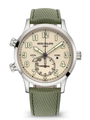 Patek Philippe Complications White gold and Ivory lacquered dial khaki green Composite material, fabric Strap Ref. 5524G-010
