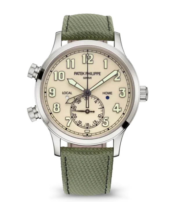 Patek Philippe Complications White gold and Ivory lacquered dial khaki green Composite material, fabric Strap Ref. 5524G-010