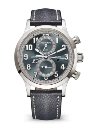 Patek Philippe Complications White gold and Sunburst blue-gray dial navy blue Calfskin Strap Ref. 5924G-001