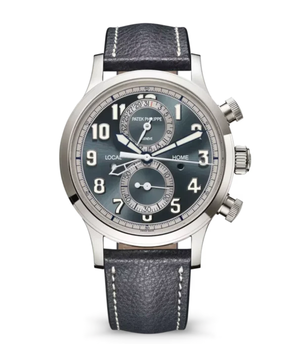 Patek Philippe Complications White gold and Sunburst blue-gray dial navy blue Calfskin Strap Ref. 5924G-001