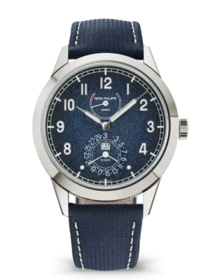 Patek Philippe Complications White gold and Textured blue dial navy blue Calfskin, fabric Strap Ref. 5328G-001