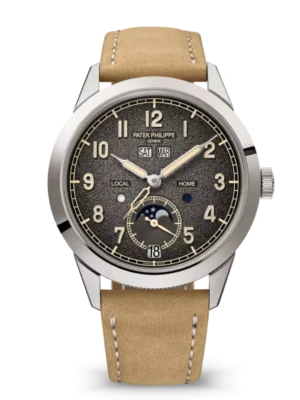 Patek Philippe Complications White gold and Textured charcoal gray dial beige Calfskin Strap Ref. 5326G-001