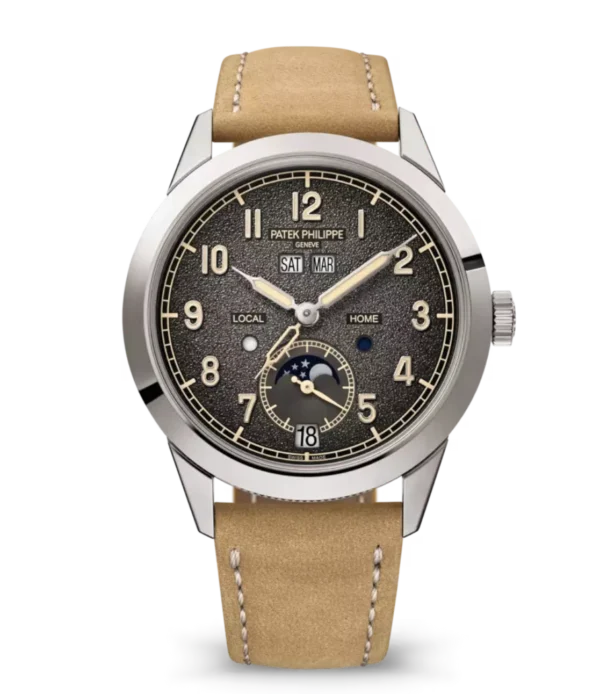 Patek Philippe Complications White gold and Textured charcoal gray dial beige Calfskin Strap Ref. 5326G-001