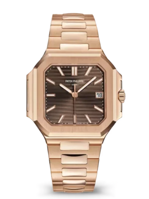 Patek Philippe Cubitus Rose gold and Sunburst brown dial Rose gold patented fold-over clasp bracelet Ref. 7128/1R-001