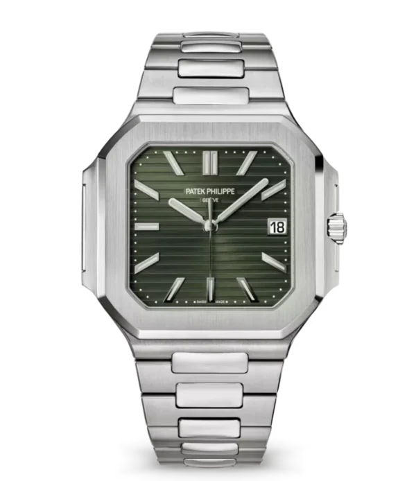 Patek Philippe Cubitus Steel and Sunburst olive green dial Steel patented fold-over clasp bracelet Ref. 5821/1A-001