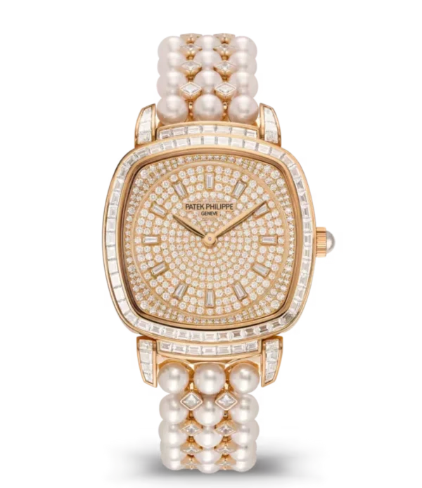 Patek Philippe Gondolo Haute Joaillerie Rose gold and Paved with diamonds dial diamond set bezel Rose gold fold-over clasp bracelet Ref. 7042/100R-010