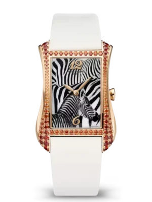 Patek Philippe Gondolo Serata Joaillerie Rose gold, spessartites and zebra motif dial diamond set bezel brushed white Calfskin strap Ref. 4962/200R-010