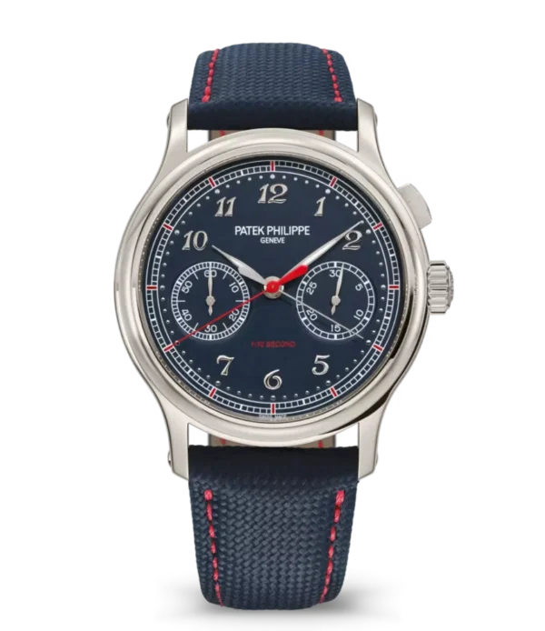 Patek Philippe Grand Complications Platinum, Diamond set at 6 o’clock and Blue varnished dial blue Calfskin, fabric Strap Ref. 5470P-001