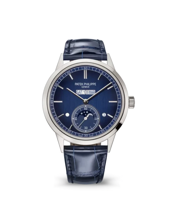 Patek Philippe Grand Complications Platinum, Diamond set at 6 o’clock and Blue with black-gradient rim dial blue Alligator leather Strap Ref. 5236P-001