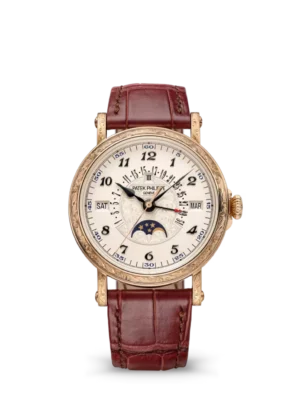 Patek Philippe Grand Complications Rose gold and Silvery opaline dial brown Alligator leather Strap Ref. 5160/500R-001