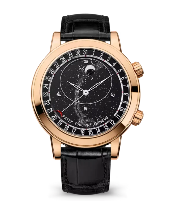 Patek Philippe Grand Complications Rose gold and White gold dial shiny black Alligator leather Strap Ref. 6102R-001