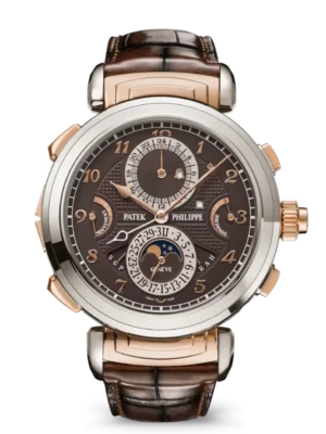 Patek Philippe Grand Complications Rose gold, white gold and Brown opaline dial dark chestnut Alligator leather Strap Ref. 6300GR-001
