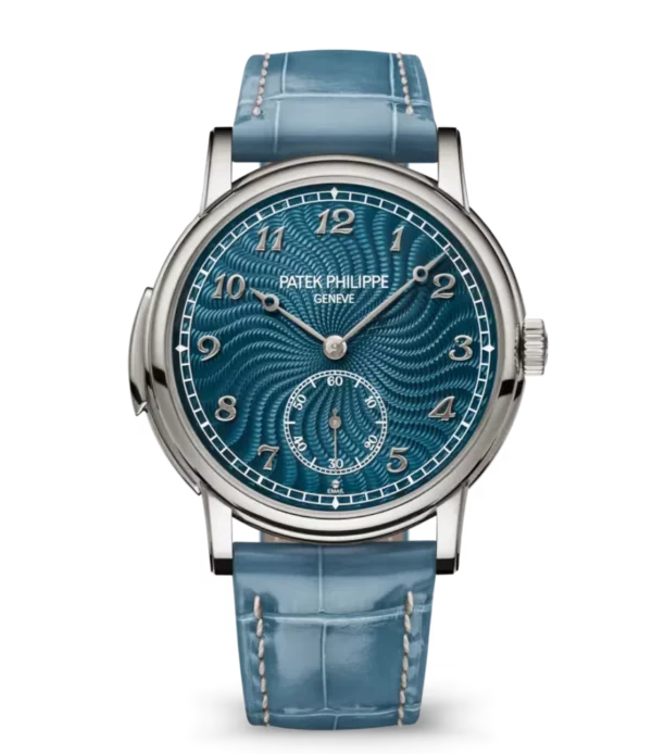 Patek Philippe Grand Complications White gold and Hand-guilloched swirling pattern dial peacock blue Alligator leather Strap Ref. 5178G-012