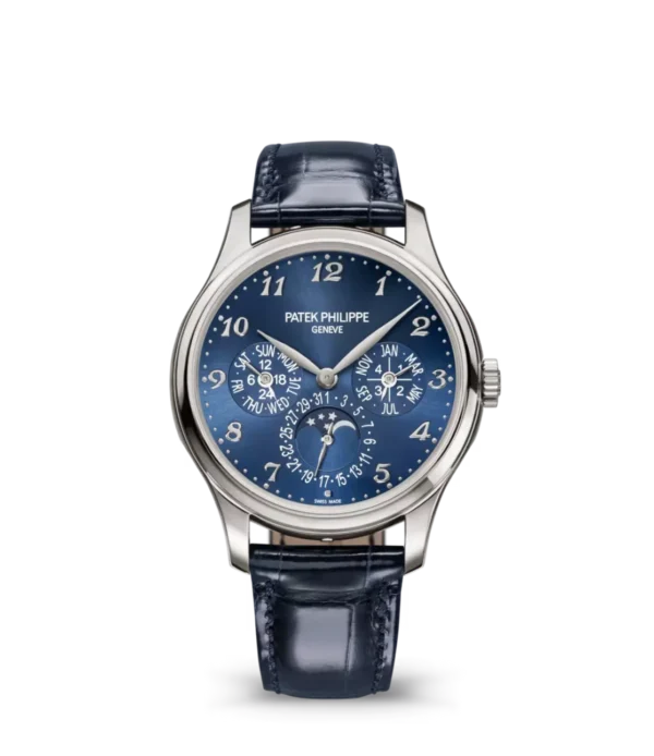 Patek Philippe Grand Complications White gold and Sunburst blue dial blue Alligator leather Strap Ref. 5327G-001