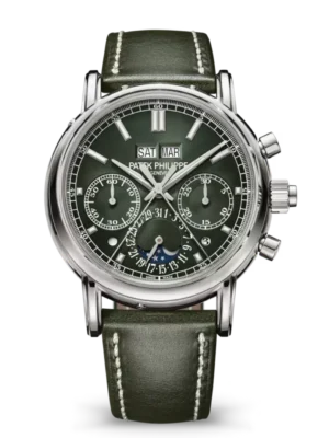 Patek Philippe Grand Complications White gold and Sunburst olive green dial green Calfskin, hand-stitched Strap Ref. 5204G-001