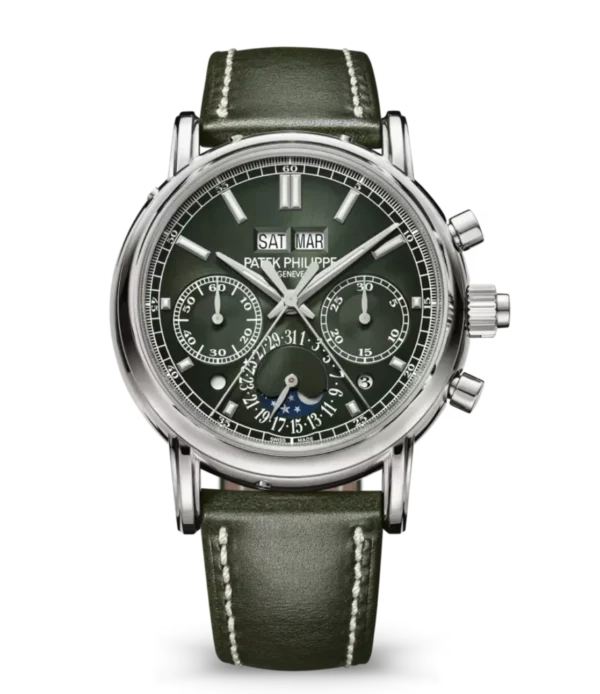 Patek Philippe Grand Complications White gold and Sunburst olive green dial green Calfskin, hand-stitched Strap Ref. 5204G-001