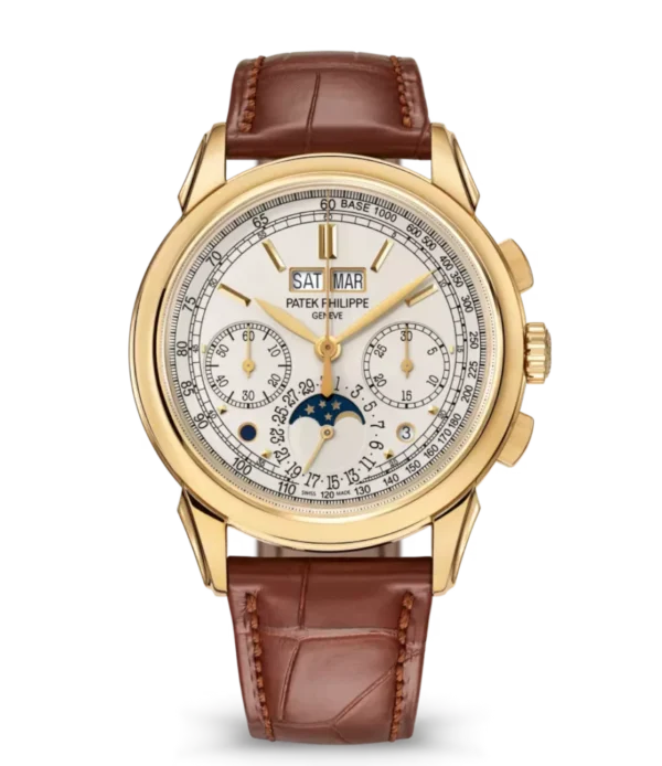 Patek Philippe Grand Complications Yellow gold and Silvery opaline dial brown Alligator leather Strap Ref. 5270J-001