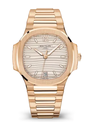 Patek Philippe Nautilus Date Rose gold and Silvery opaline dial Rose gold patented fold-over clasp bracelet Ref. 7118/1R-001