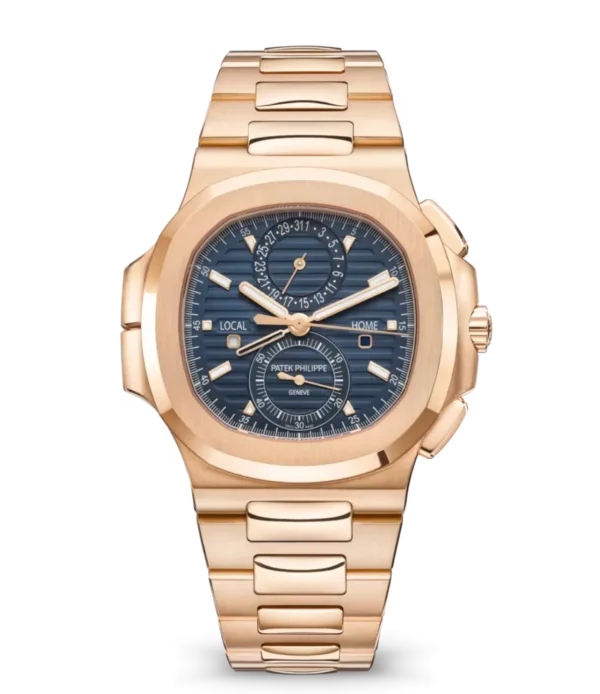 Patek Philippe Nautilus flyback chronograph Rose gold and Sunburst blue dial Rose gold fold-over clasp bracelet Ref. 5990/1R-001